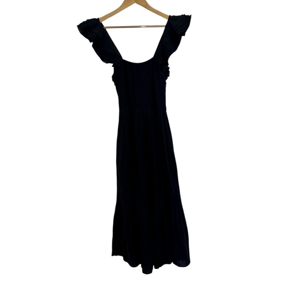 Mille Olympia Smocked Double Gauze Midi Dress Black - Picture 4 of 5